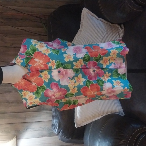 Jones New York Floral Summer Linen Button Up Top Size 12 - Picture 1 of 8